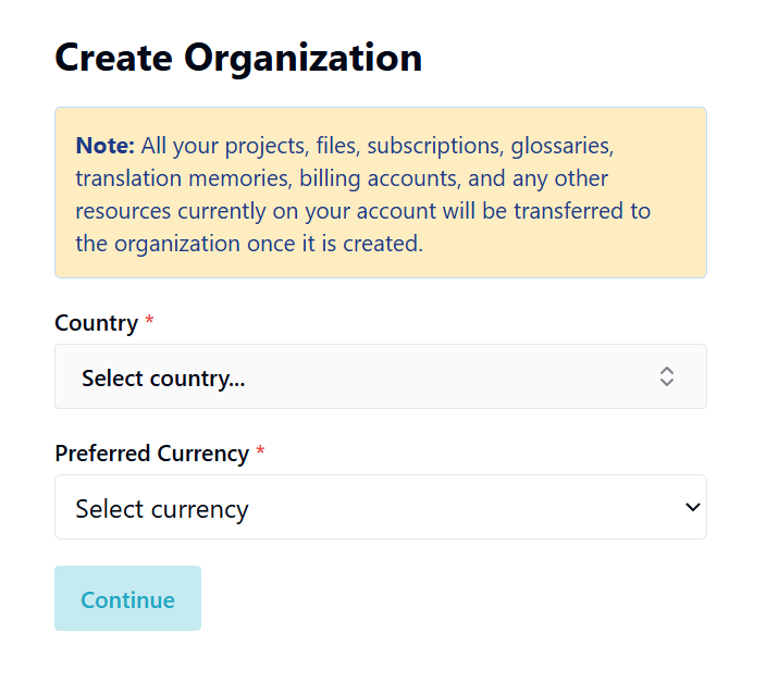 Select Country and Currency